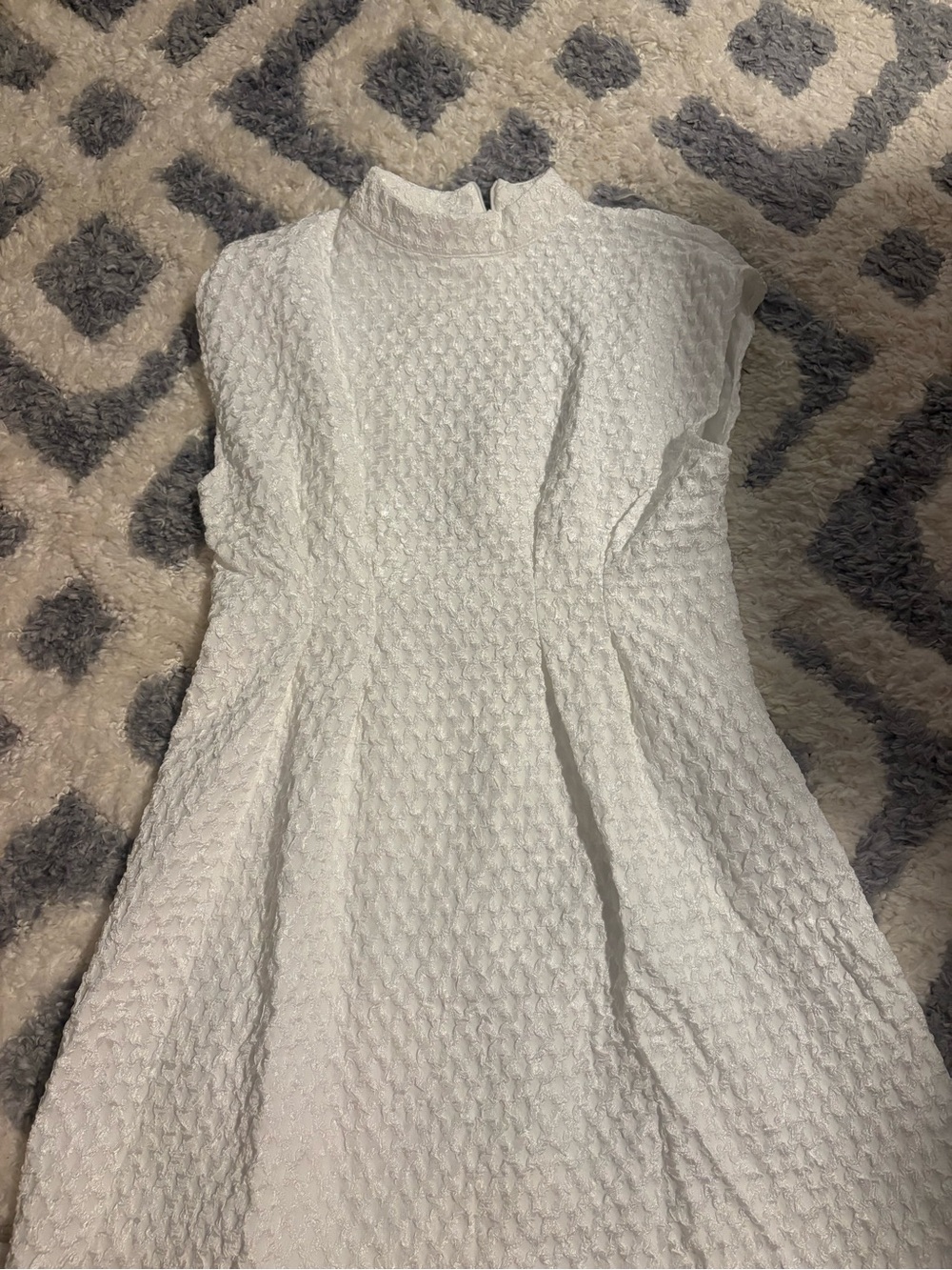 Elegant White Textured High-Neck Women's Dress